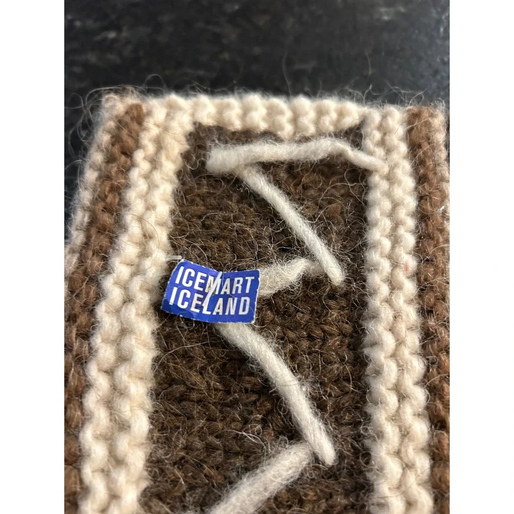 Icemart Iceland Wool Socks Hand Knit Brown Cream Zigzag Knee High Heavy Chunky